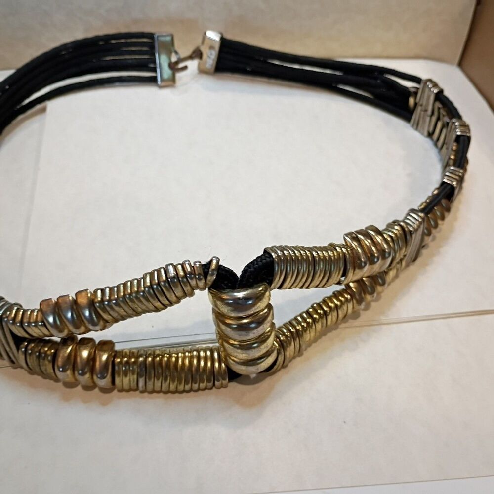 Vintage Gold And Silver Tone Black String 80s Belt